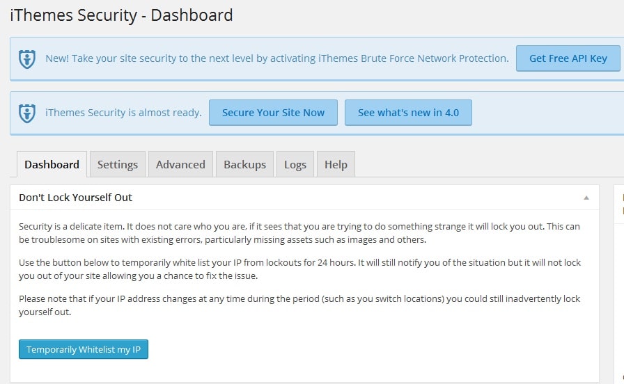 iThemes security dashboard