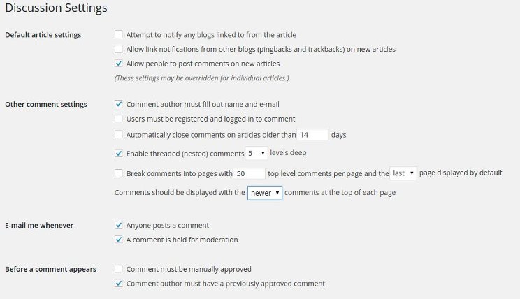 wordpress disable comments discussions