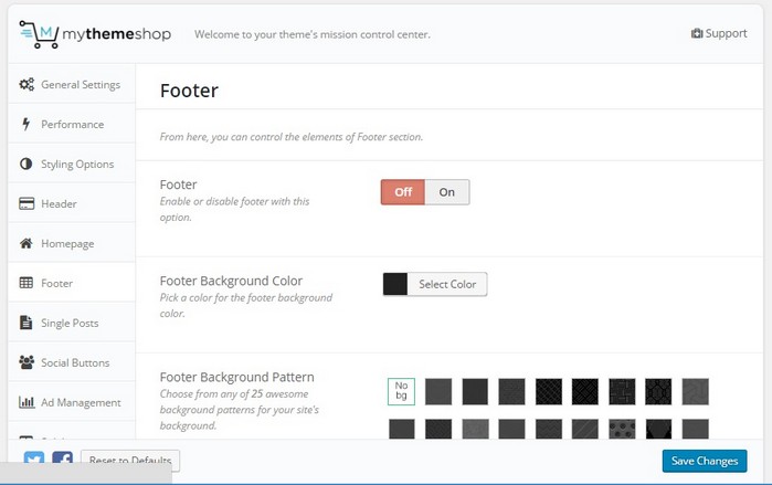 Schema theme footer options