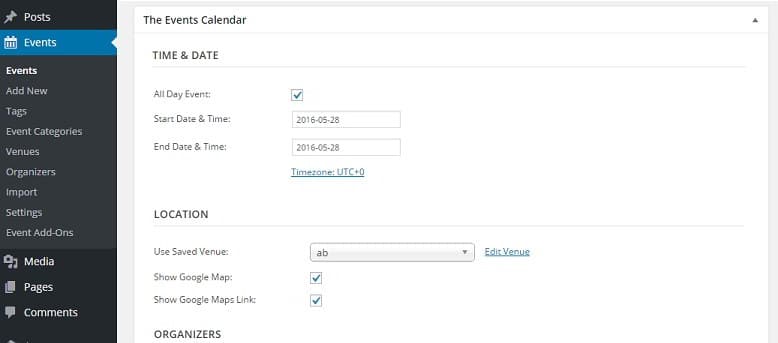 the events calendar time and date