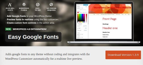 Easy google fonts wordpress plugin